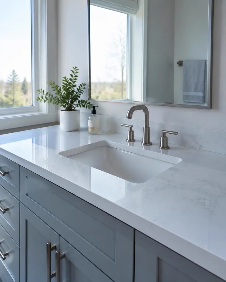 New vanity with undermount sink and modern faucet